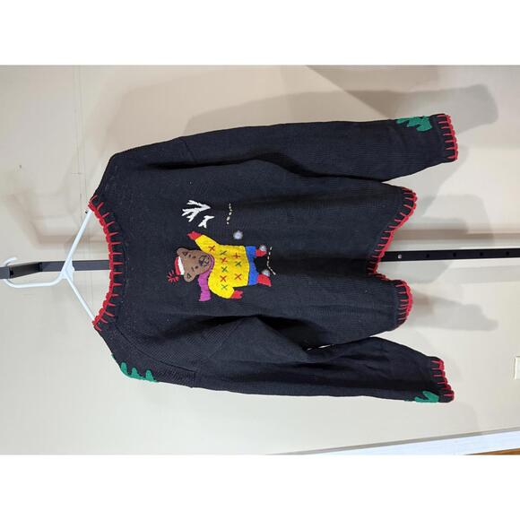 Winter Christmas Holiday Large Black Knit Sweater with Bear and Winter Motif - Picture 9 of 9